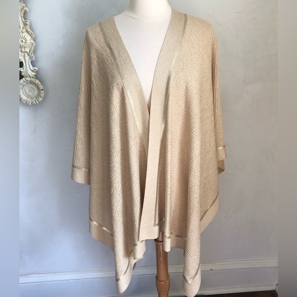 St John Collection Gold Wool Blend knit Cape w/embellished Gold Pailette sequins